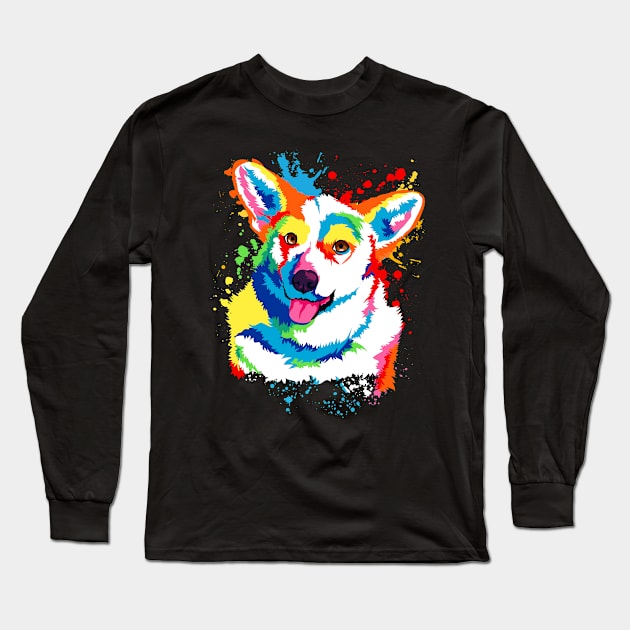 Watercolor Corgi Long Sleeve T-Shirt by PinkInkArt